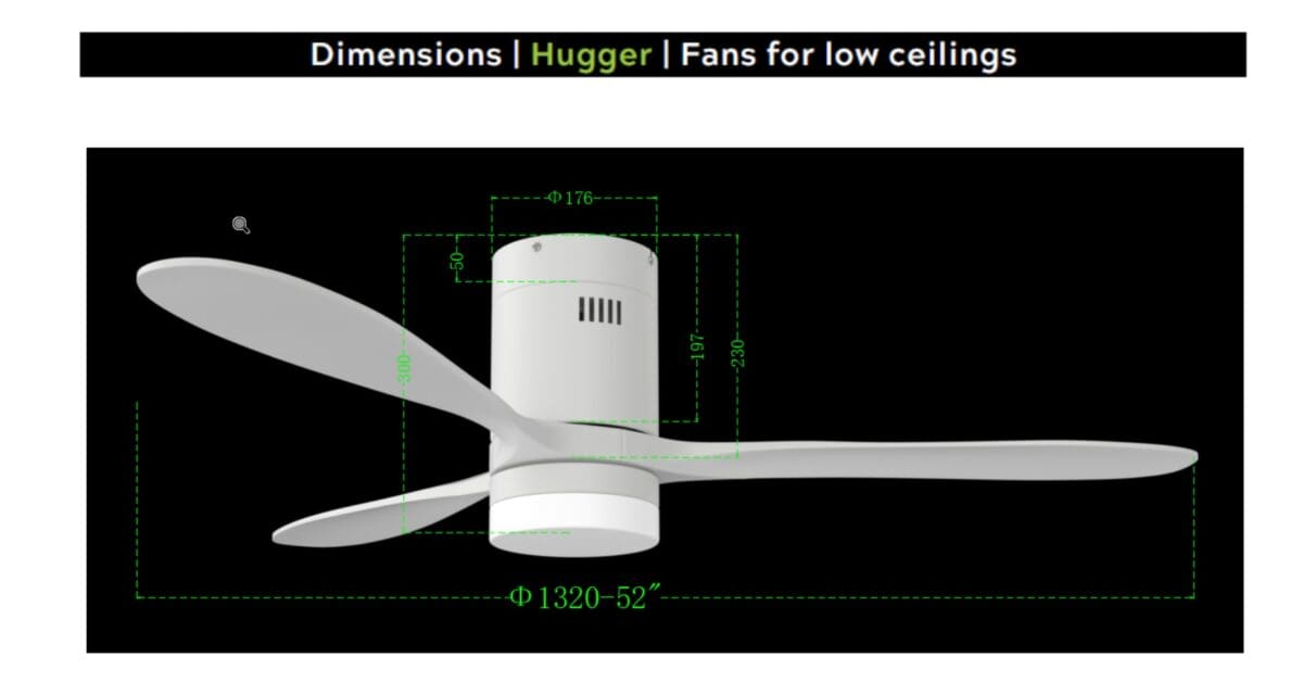 Hug Fan Hugger Fan Black with Light Kit – 1320mm Ceiling Fan